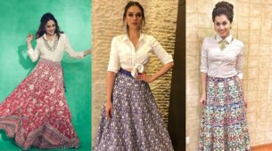 Fusion Vogue Queen: Madhuri Dixit Vs Aditi Rao Hydari Vs Taapsee Pannu: Which B-Town hottie looks smoking hot in simple white shirt & multicolored heavyweight long skirt look? Pick your choice