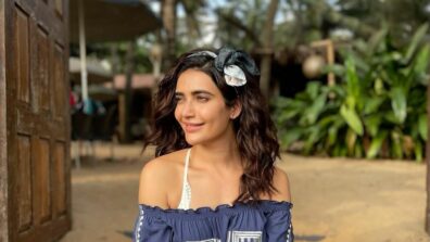 Karishma Tanna in blue vacation outfit paired with a cute hairband; see pics