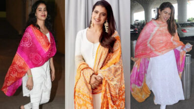 Make a fashion statement in ethnic white suit & bandhani dupatta style like Janhvi Kapoor, Kajol & Sara Ali Khan