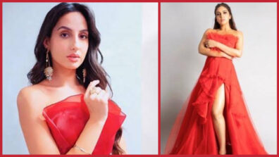 Spicy Red Hot: Nora Fatehi & Bhumi Pednekar look smoking hot in red slit fluffy bodycon dresses, pictures go viral