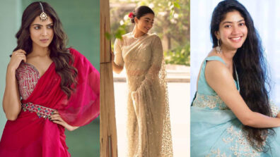 Want to style a hot embellished sequin saree? Take cues from Malavika Mohanan, Rashmika Mandanna & Sai Pallavi’s wardrobe