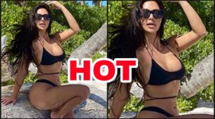 What A Babe: Kim Kardashian raises the oomph game in a super hot black monotone bikini, fans feel the heat