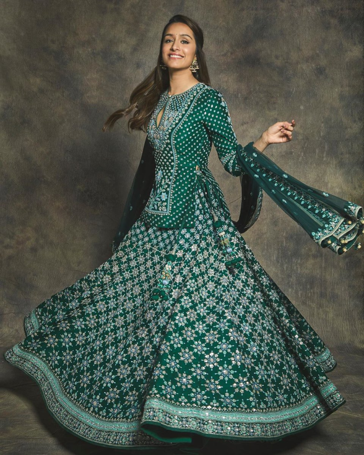 When Elegance Meets Perfection: Shraddha Kapoor In Anita Dongre’s Heavily Thread Embroidered Green Long Choli With Lehenga Looks Are Just Mesmerising - 0