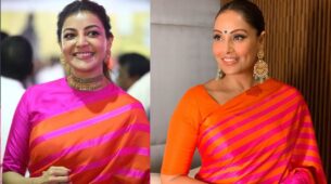 Beauties In Stripes: Kajal Aggarwal & Bipasha Basu In Similar Stripe Saree
