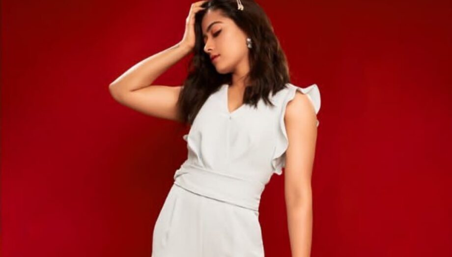 Check-Out: Rashmika Mandanna Looks Divine Flaunting The White Jumpsuit With Frill Sleeves - 0