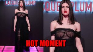 Checkout Alexandra Daddario’s Oh So Hot Moment In A Black Braless Mesh Gown