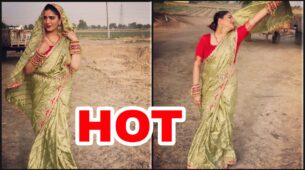 Desi Queen: Sapna Choudhary Looks Super Hot In Green & Red Embellished Saree, Fans Feel The Heat