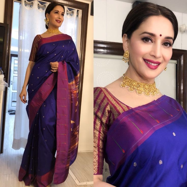 Elegant Looking Silk Sarees Of Shraddha Kapoor & Madhuri Dixit - 1