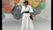 Fashion Icon Sonam Kapoor looks super hot in white embellished V neck fusion outfit & black belt, fans feel the burn