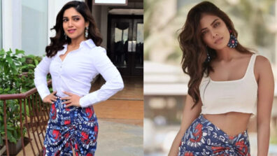 Flaunt your hot legs in a blue cinched skirt like Bhumi Pednekar & Malavika Mohanan