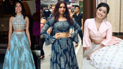 Flaunt your washboard abs in a crop top & printed flared long skirt like Malavika Mohanan, Tamannaah Bhatia & Rashmika Mandanna