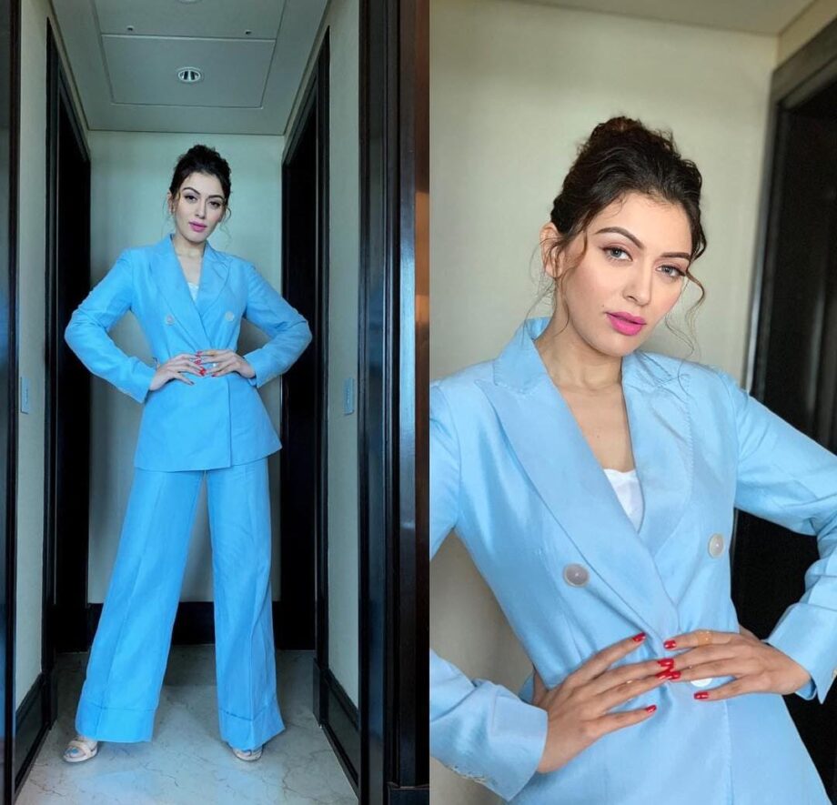 Hansika Motwani Vs Nargis Fakhri: Which Boss-Lady Wore A Powder Blue Pantsuit Better? - 0