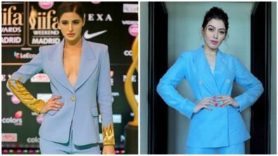 Hansika Motwani Vs Nargis Fakhri: Which Boss-Lady Wore A Powder Blue Pantsuit Better?