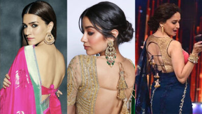 Hot Photos Compiled: Kriti Sanon, Janhvi Kapoor & Madhuri Dixit look ravishing in back knot blouse design, fans can’t stop sweating