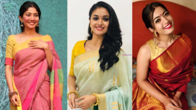 In love with the dual colour pattu saree? Take cues from Sai Pallavi, Keerthy Suresh and Rashmika Mandanna