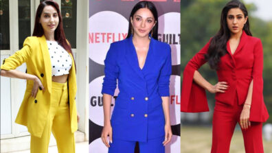 Learn the semi-corporate pantsuit style from Nora Fatehi, Kiara Advani & Sara Ali Khan to make a bold fashion statement