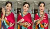 Madhuri Dixit Nene flaunts in Silk multicolor stripped saree and sings ‘अजीब दास्ताँ है ये’