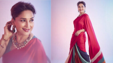 Madhuri Dixit stabs hearts in red silk saree & pearl jewellery, we can’t stop drooling