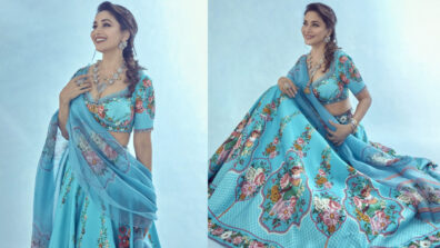 Madhuri Dixit stabs hearts with her sky-blue lehenga avatar, fans go ‘dhak dhak’