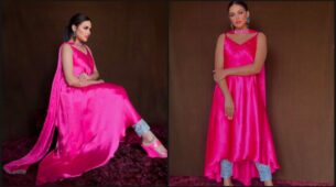 Pink Is The New Black: Himanshi Khurana Is Setting New Fashion Goals In Bright Pink Satin Churidar Look