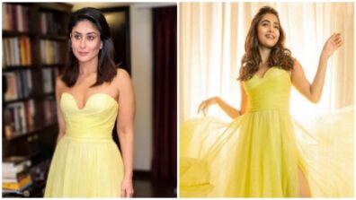 Same Pinch Situation For Pooja Hegde & Kareena Kapoor In Yellow Strapless Gown