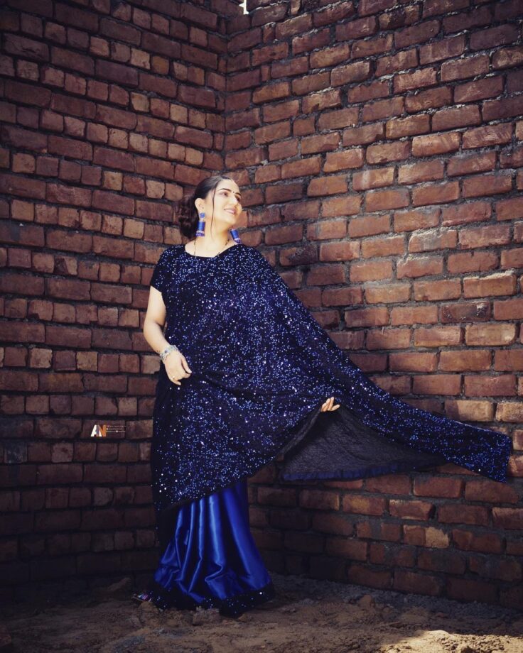 Sapna Choudhary Living Out The Desi Vibes In Blue Sequin Saree - 2