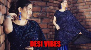 Sapna Choudhary Living Out The Desi Vibes In Blue Sequin Saree