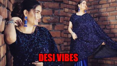 Sapna Choudhary Living Out The Desi Vibes In Blue Sequin Saree