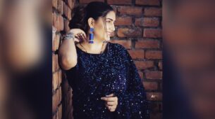 Sapna Choudhary Took Millions Of Hearts By Storm As She Poses In Semi-Satin Glitter Blue Saree