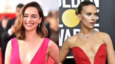 Scarlett Johansson Vs Emilia Clarke: Diva In Deep Neck Red Dresses