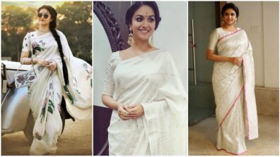 The Real Beauty: 3 Keerthy Suresh’s Traditional White Saree Looks Are Here