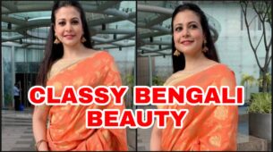 Want to slay in a classy orange embellished saree paired with hoop earrings? Learn from Bengali diva Koel Mallick