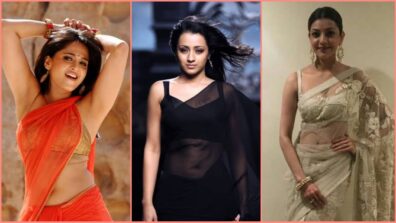 Anushka Shetty, Trisha Krishnan & Kajal Aggarwal’s Semi-Ethnic High-chic Transparent Saree Style Is Desi Fashion Goals