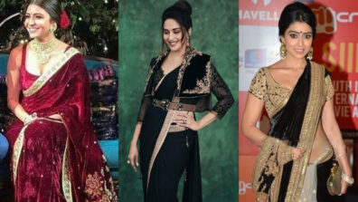 Burn the oomph quotient in a hot velvet saree like Anushka Sharma, Madhuri Dixit & Shriya Saran