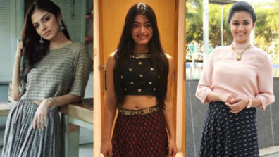 Flaunt your hot legs in a block-printed long skirt like Malavika Mohanan, Rashmika Mandanna & Keerthy Suresh to look super hot