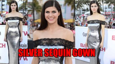 Hot Babe: Alexandra Daddario’s Silver Sequin Gown With Black Lace Redefines Fashion