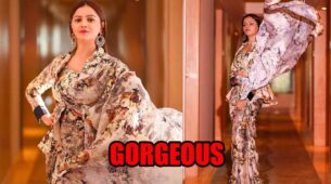 Hotness Alert: Rubina Dilaik looks gorgeous in printed satin saree with jacket blouse, fans love it