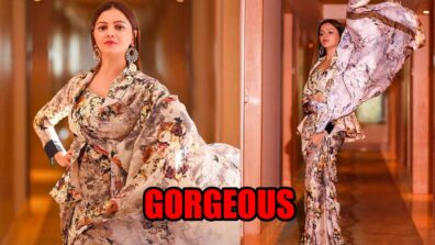 Hotness Alert: Rubina Dilaik looks gorgeous in printed satin saree with jacket blouse, fans love it