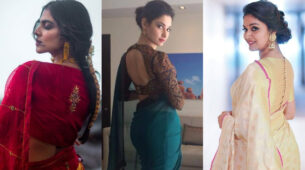 In love with the hot back neck blouse design? Slay style goals like Malavika Mohanan, Tamannaah Bhatia & Keerthy Suresh