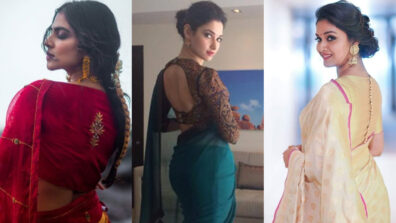 In love with the hot back neck blouse design? Slay style goals like Malavika Mohanan, Tamannaah Bhatia & Keerthy Suresh