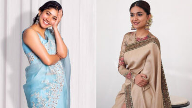 In Pictures: Sai Pallavi & Keerthy Suresh’s simple plain monotone saree designs that are festival fashion goals