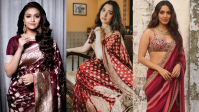 Keerthy Suresh, Tamannaah Bhatia & Kiara Advani look like regal beauties in maroon festive sarees, fans love it