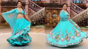 Madhuri Dixit & her ‘dhak dhak’ moment in a sky-blue floral desi lehenga will make you fall in love