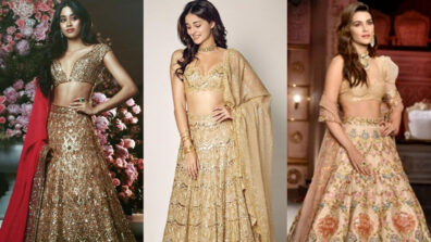 Make your crush fall in love with you by wearing a gold-dusted bridal lehenga the Janhvi Kapoor, Ananya Panday & Kriti Sanon style