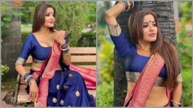 Monalisa Is Stabbing Hearts In A Blue Silk Saree, Looks Spicy Hot