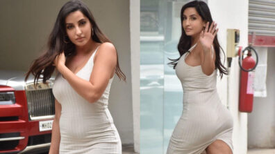 Nora Fatehi flaunts her super hot legs in a body con dress while getting down from her swanky Mercedes, see viral moment