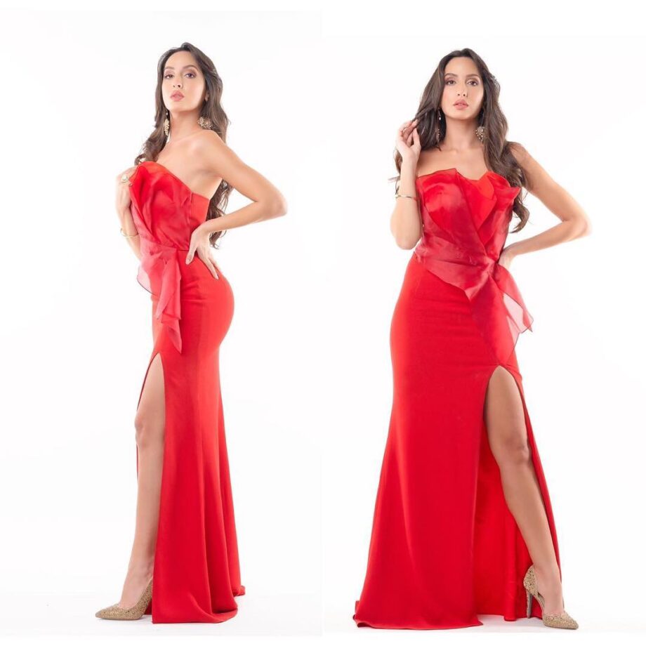 Nora Fatehi Is An Epitome Of Beauty As She Poses In A Strapless Thigh-High Gown - 0