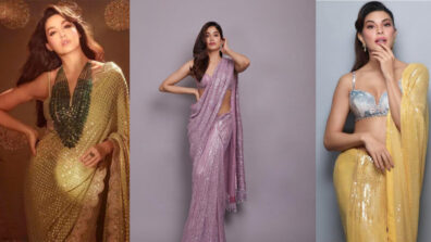 Nora Fatehi, Janhvi Kapoor & Jacqueline Fernandez are slayers in georgette sequin saree & these photos are proof