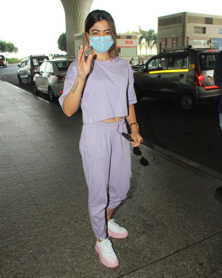 Rashmika Mandanna’s Pastel Sweat Suit & Double Color Sneakers Is All You Need To Slay The Airport Fashion: Yay Or Nay? - 3