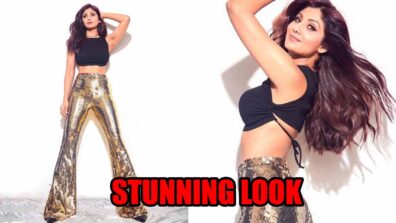 Shilpa Shetty shines bright in bold black crop top and gold pants, fans can’t stop praising